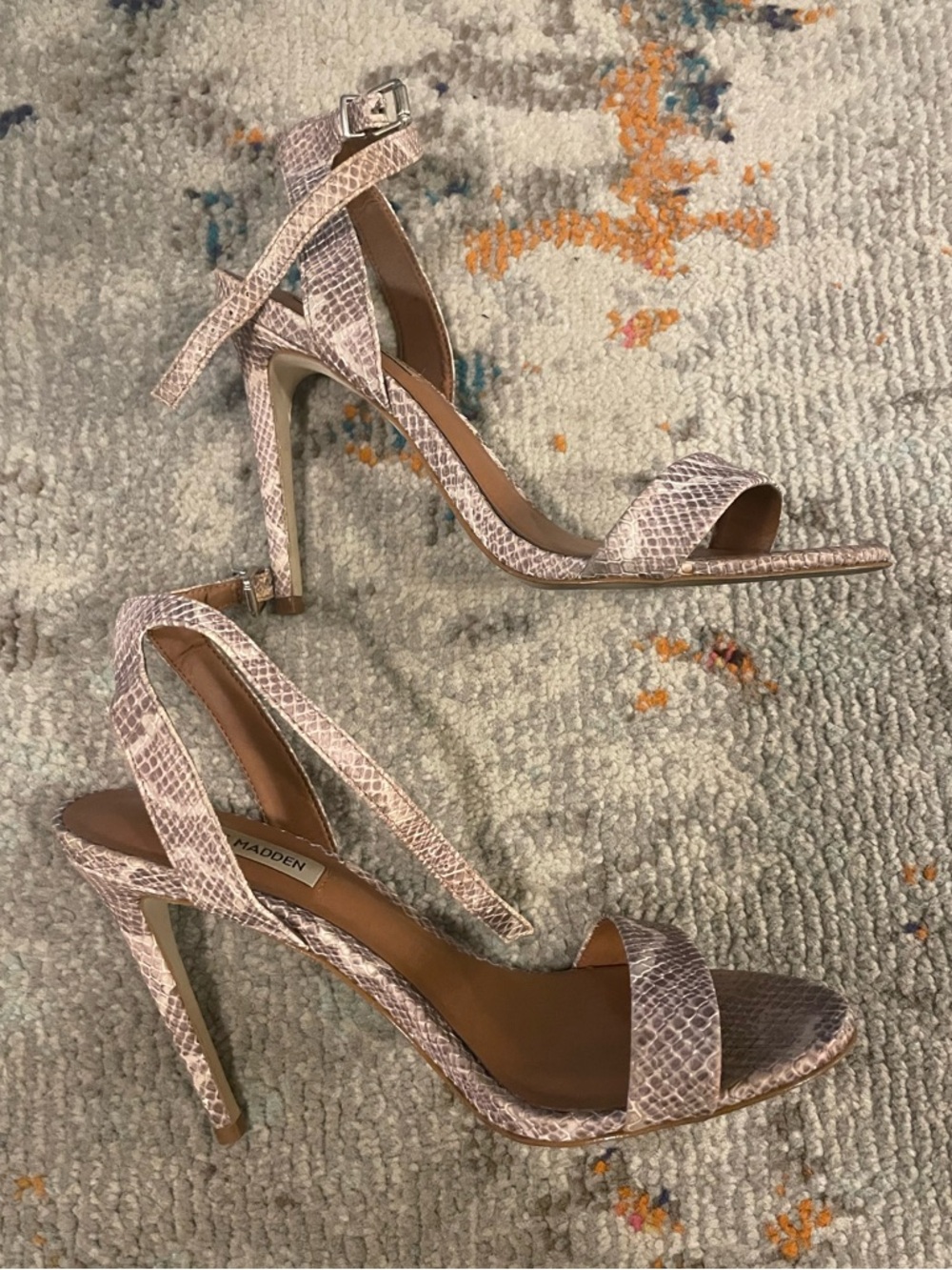Steve Madden Blush Snake-Print Ankle Strap Heels